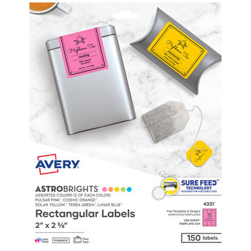 Avery® Printable Color Labels With Sure Feed And Easy Peel, 2 X 2.63, Assorted Colors, 15-sheet, 10 Sheets-pack freeshipping - TVN Wholesale